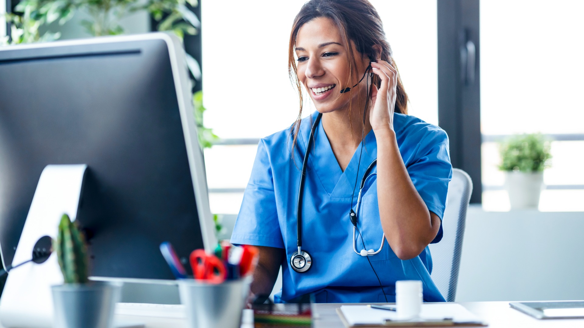 Healthcare staff on a call